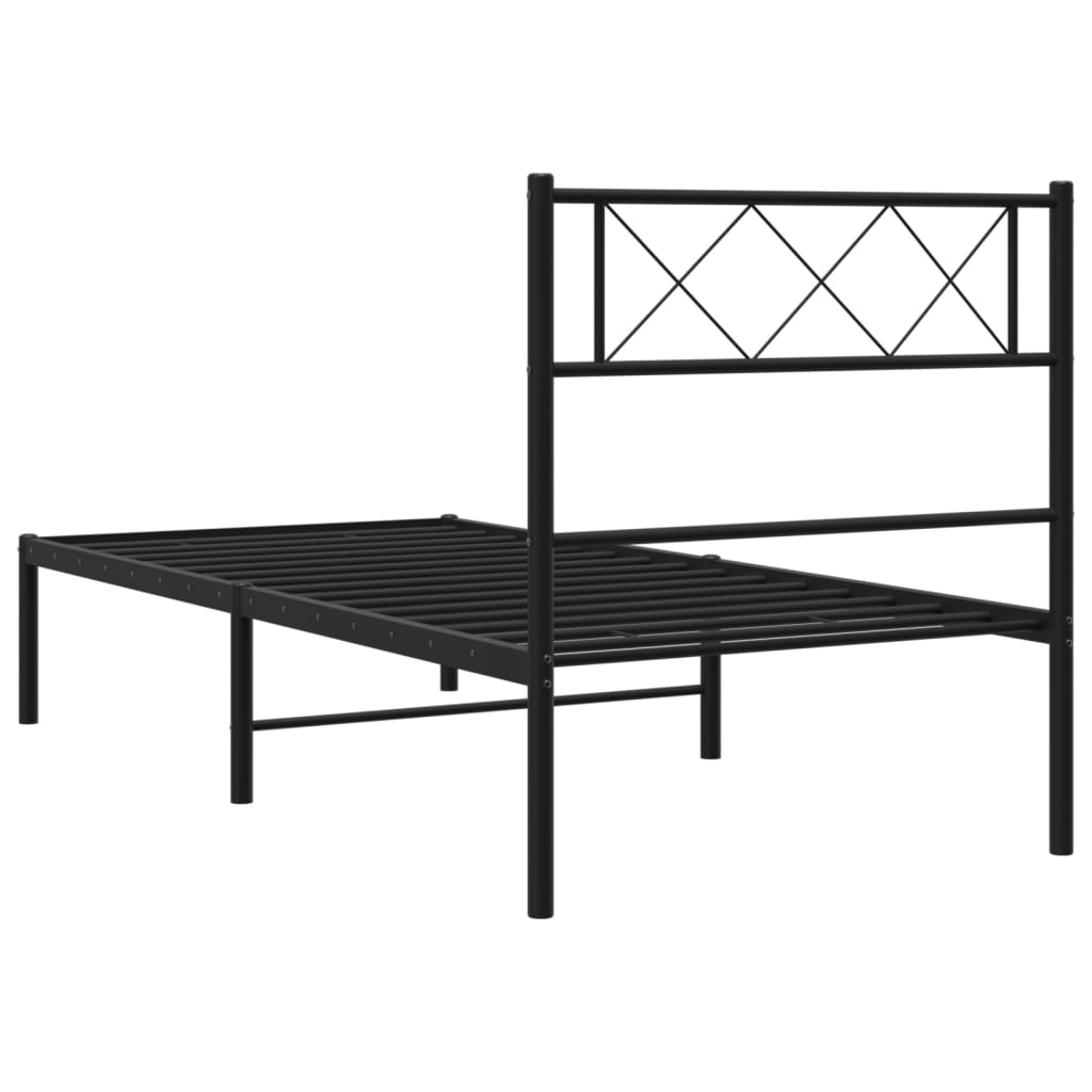 Metal Bed Frame without Mattress with Headboard Black 90x200cm
