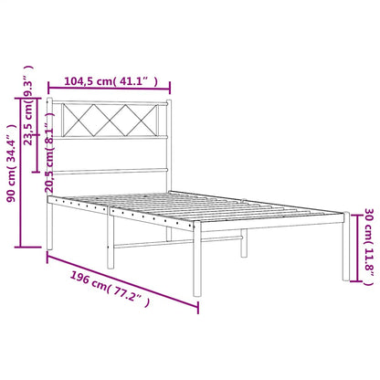 Metal Bed Frame without Mattress with Headboard Black 100x190cm