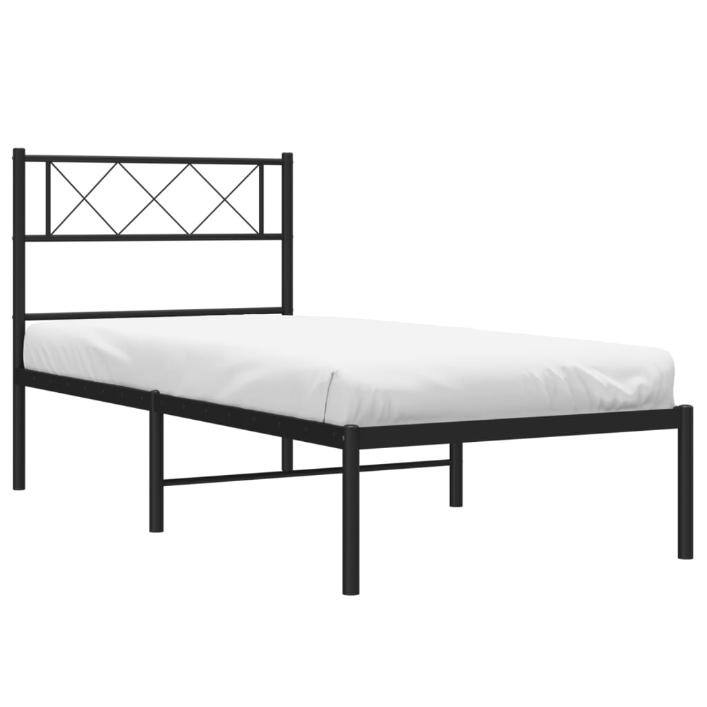 Metal Bed Frame without Mattress with Headboard Black 107x203cm