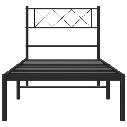 Metal Bed Frame without Mattress with Headboard Black 107x203cm