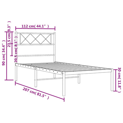 Metal Bed Frame without Mattress with Headboard Black 107x203cm