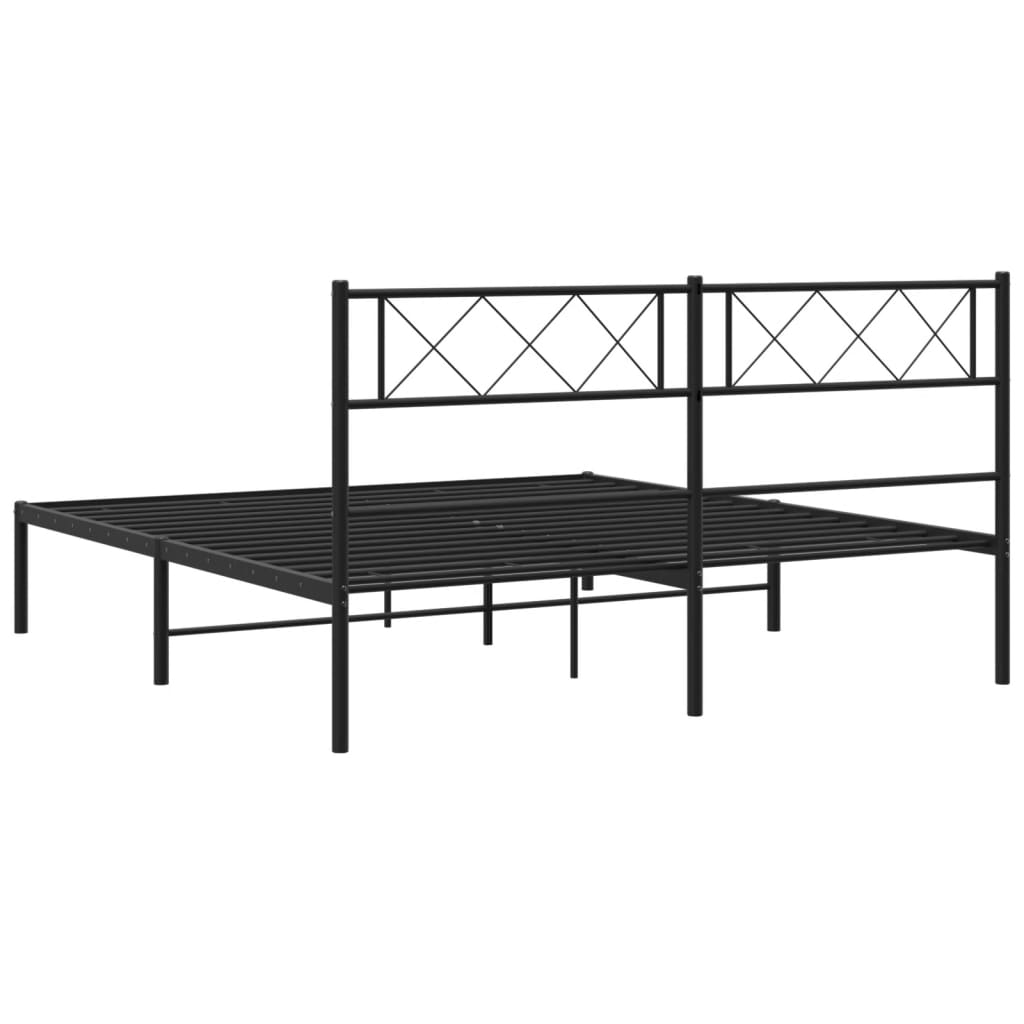 Metal Bed Frame without Mattress with Headboard Black 120x190cm