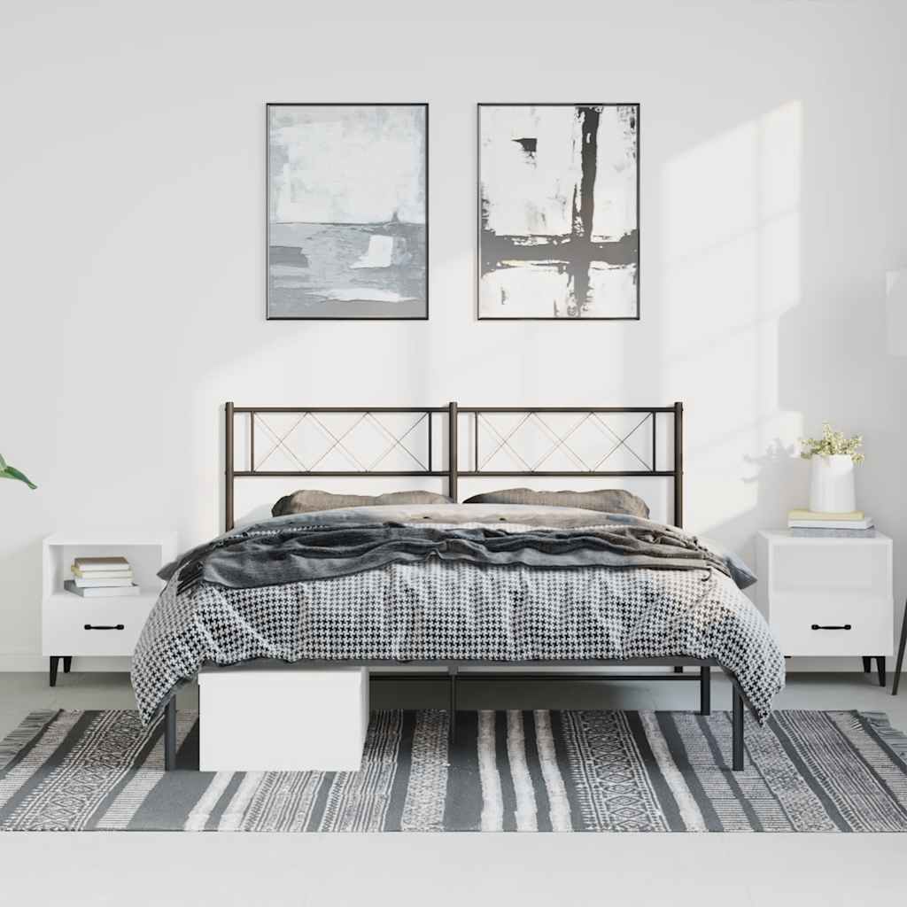 Metal Bed Frame without Mattress with Headboard Black 135x190cm