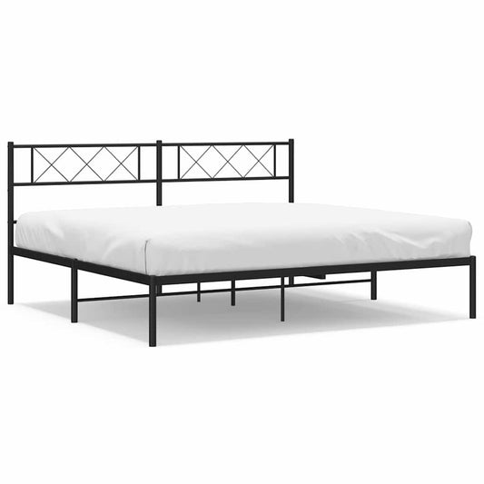 Metal Bed Frame without Mattress with Headboard Black 193x203cm