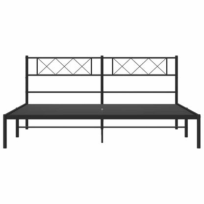 Metal Bed Frame without Mattress with Headboard Black 193x203cm