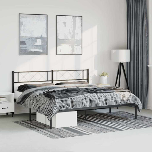 Metal Bed Frame without Mattress with Headboard Black 193x203cm