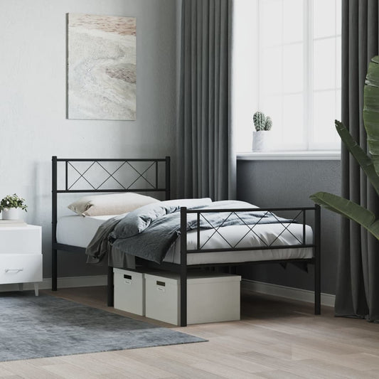Metal Bed Frame without Mattress with Footboard Black 75x190cm