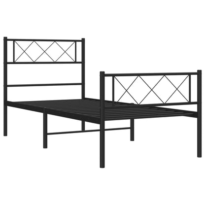 Metal Bed Frame without Mattress with Footboard Black 90x190cm
