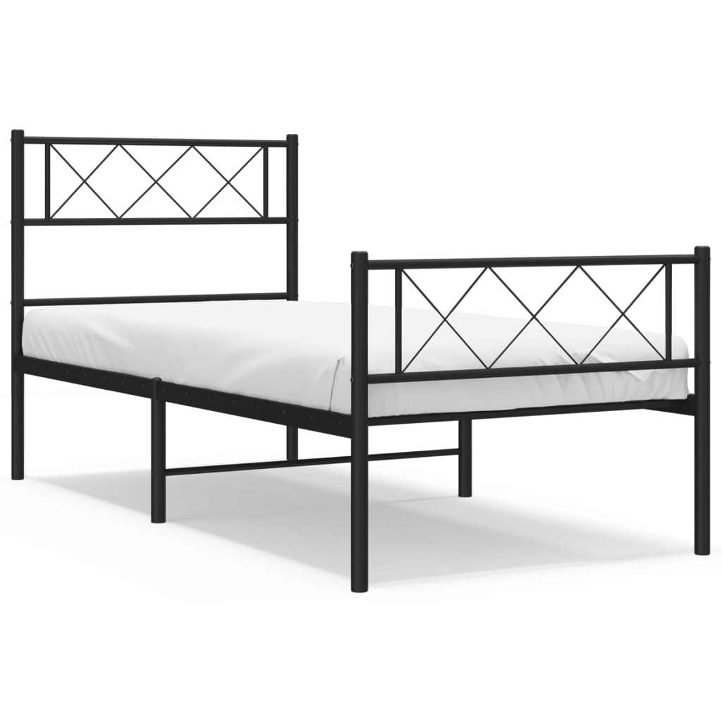 Metal Bed Frame without Mattress with Footboard Black 90x200cm