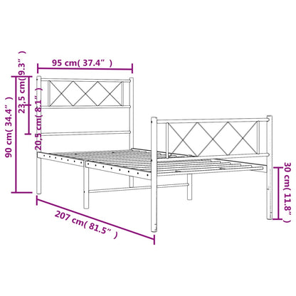 Metal Bed Frame without Mattress with Footboard Black 90x200cm