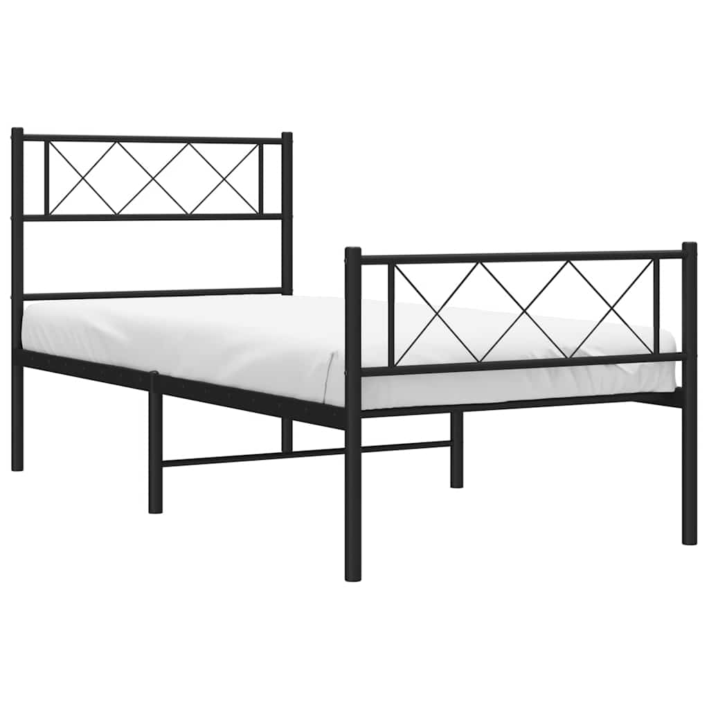 Metal Bed Frame without Mattress with Footboard Black 100x190cm