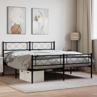 Metal Bed Frame without Mattress with Footboard Black 120x190cm