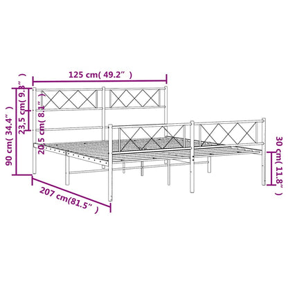 Metal Bed Frame without Mattress with Footboard Black 120x200cm