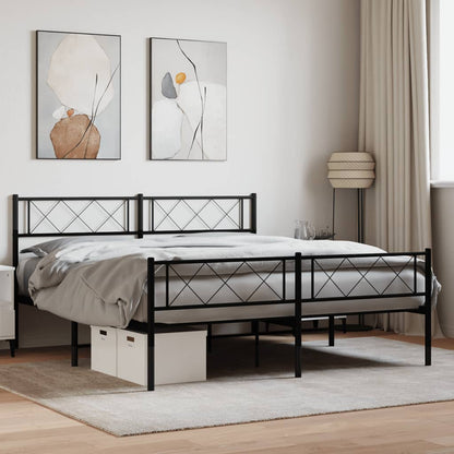 Metal Bed Frame without Mattress with Footboard Black 140x200cm