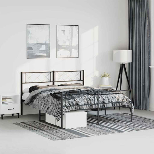 Metal Bed Frame without Mattress with Footboard Black 150x200cm