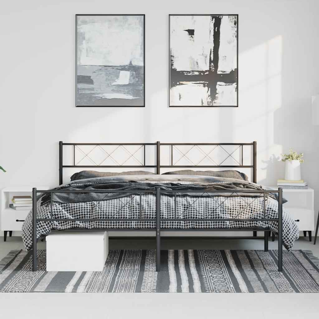 Metal Bed Frame without Mattress with Footboard Black 183x213cm
