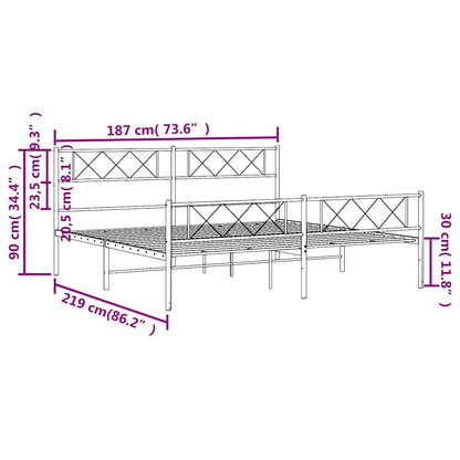 Metal Bed Frame without Mattress with Footboard Black 183x213cm