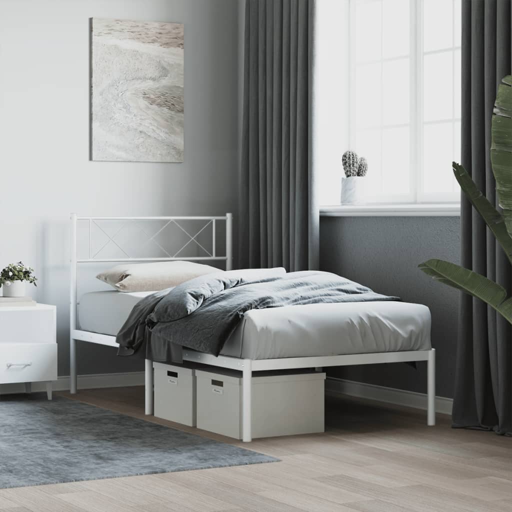 Metal Bed Frame without Mattress with Headboard White 80x200cm