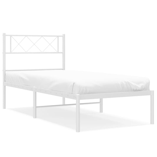 Metal Bed Frame without Mattress with Headboard White 90x190cm