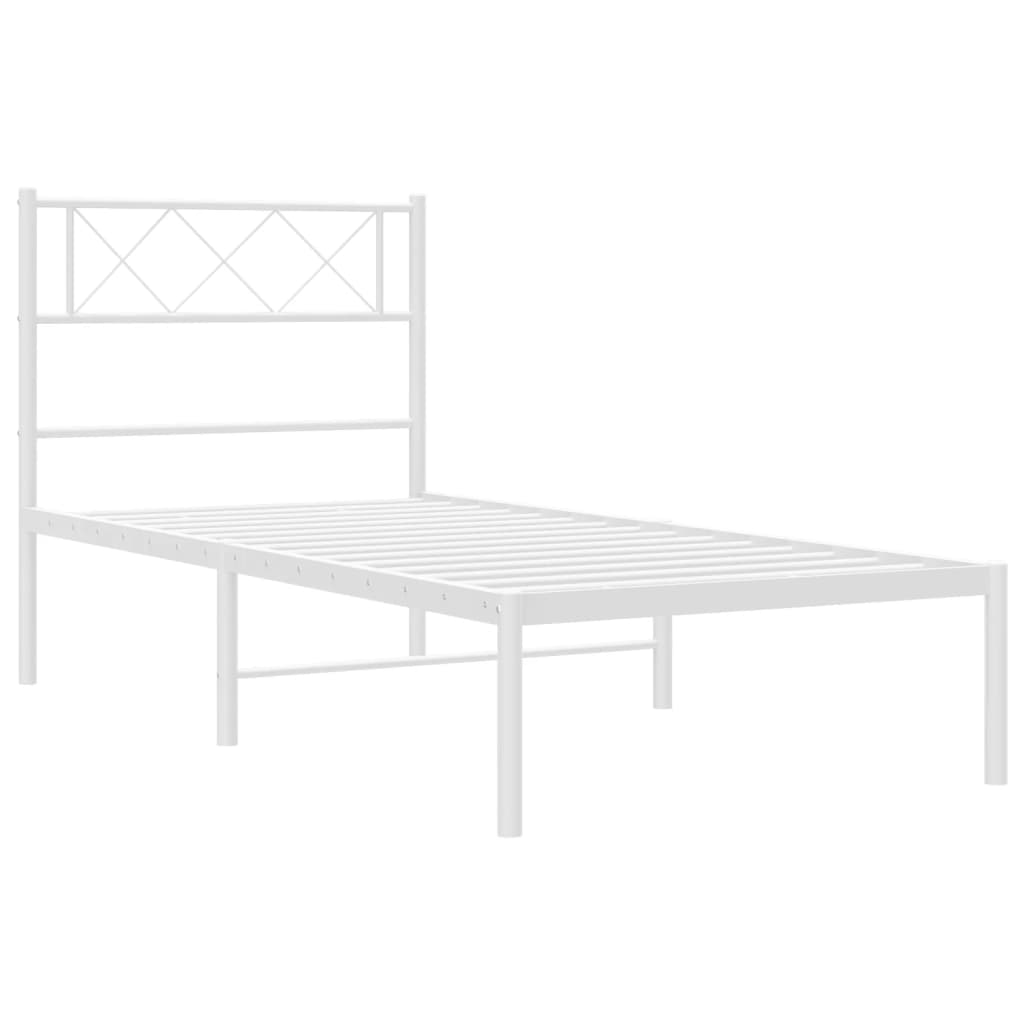 Metal Bed Frame without Mattress with Headboard White 90x200cm