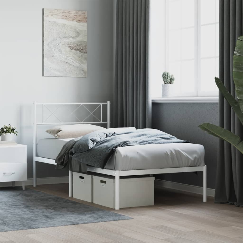 Metal Bed Frame without Mattress with Headboard White 90x200cm