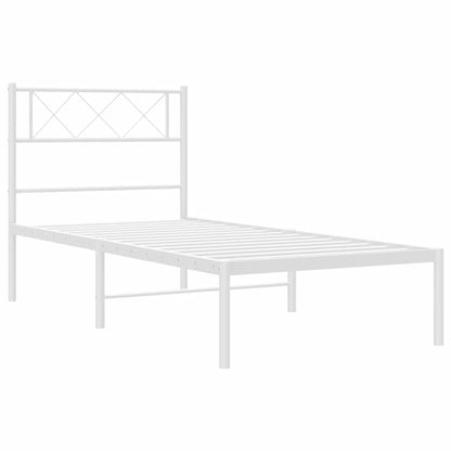 Metal Bed Frame without Mattress with Headboard White 100x190cm