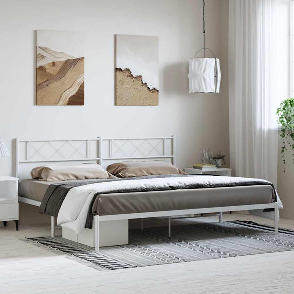 Metal Bed Frame without Mattress with Headboard White 183x213cm