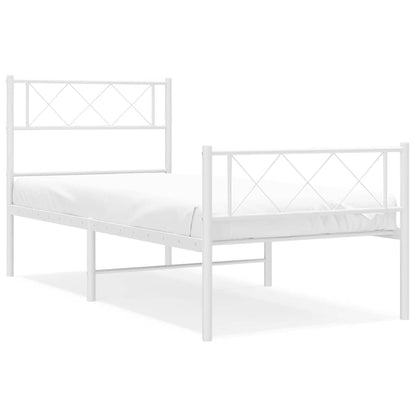 Metal Bed Frame without Mattress with Footboard White 100x190cm