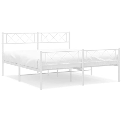 Metal Bed Frame without Mattress with Footboard White 150x200cm