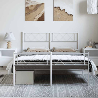 Metal Bed Frame without Mattress with Footboard White 150x200cm