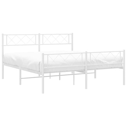 Metal Bed Frame without Mattress with Footboard White 150x200cm