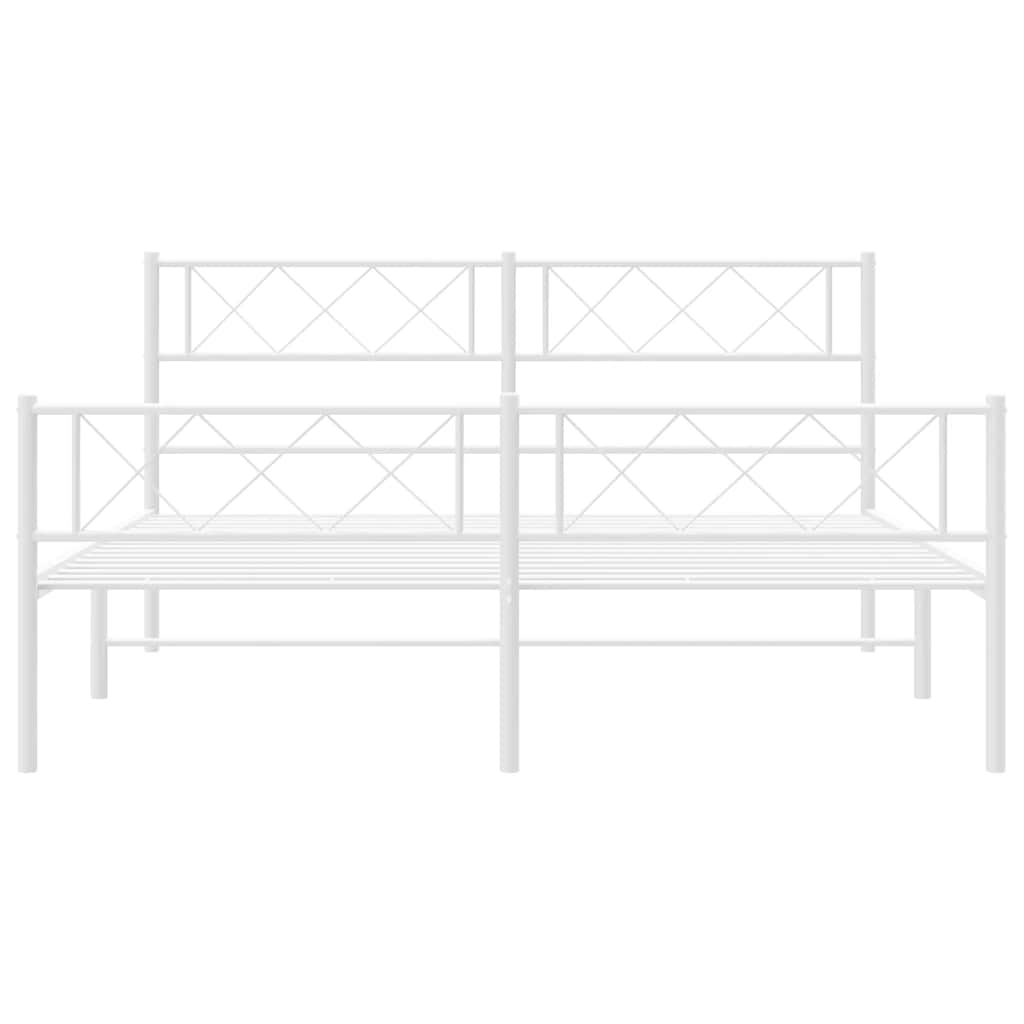 Metal Bed Frame without Mattress with Footboard White 150x200cm