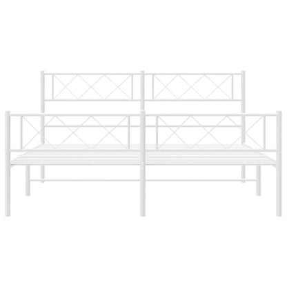 Metal Bed Frame without Mattress with Footboard White 150x200cm