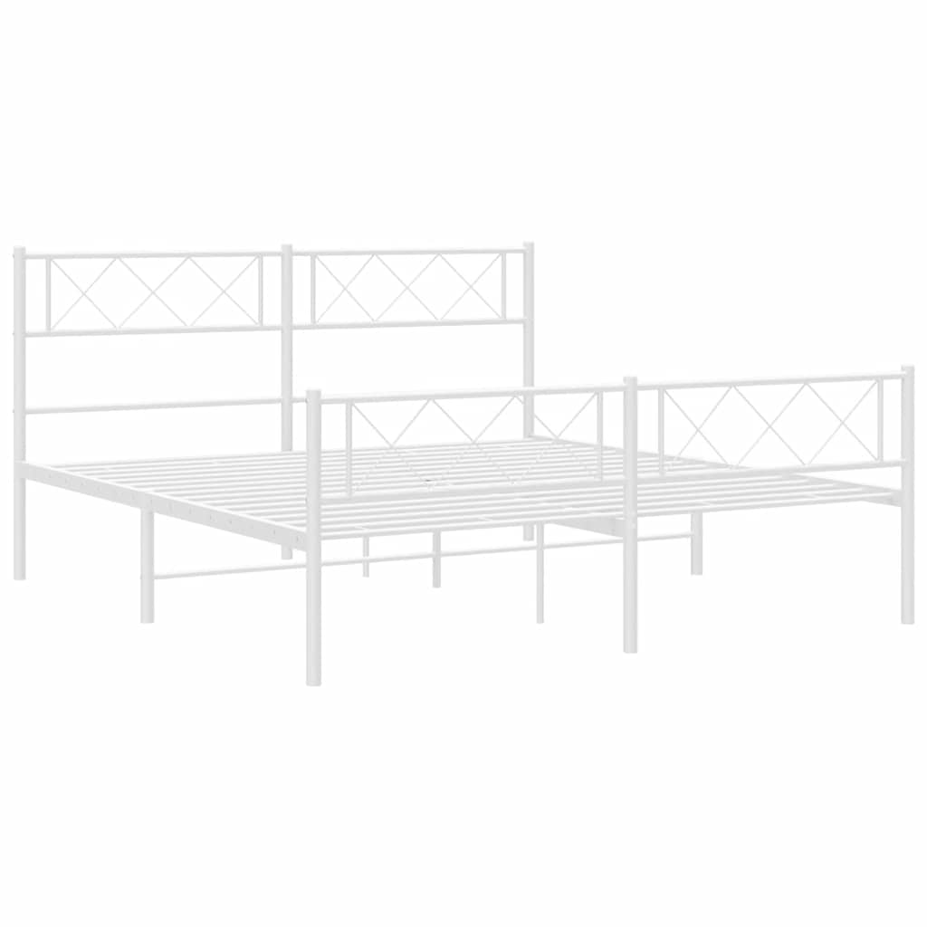 Metal Bed Frame without Mattress with Footboard White 150x200cm