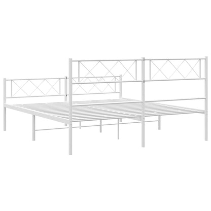 Metal Bed Frame without Mattress with Footboard White 150x200cm