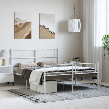 Metal Bed Frame without Mattress with Footboard White 150x200cm