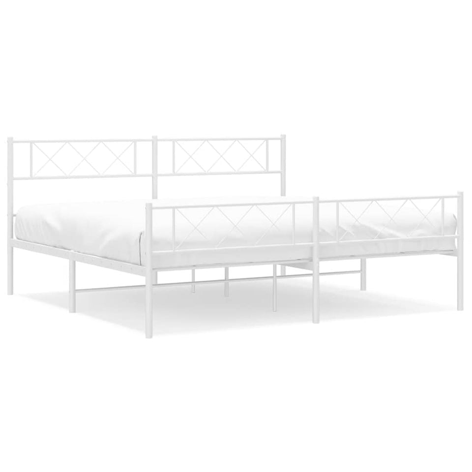 Metal Bed Frame with Headboard and Footboard White 183x213 cm