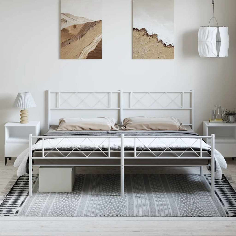 Metal Bed Frame with Headboard and Footboard White 183x213 cm