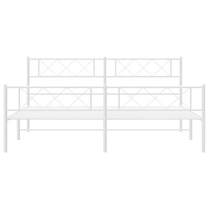 Metal Bed Frame without Mattress with Footboard White 183x213cm