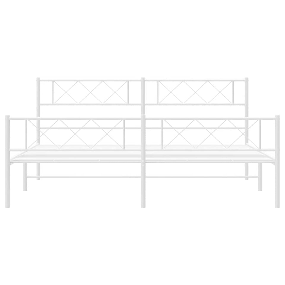 Metal Bed Frame with Headboard and Footboard White 183x213 cm