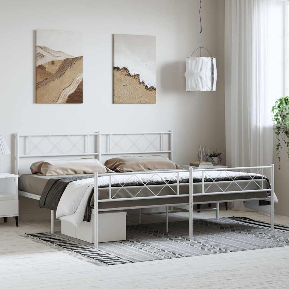 Metal Bed Frame with Headboard and Footboard White 183x213 cm