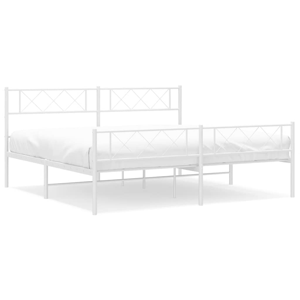 Metal Bed Frame without Mattress with Footboard White 193x203cm