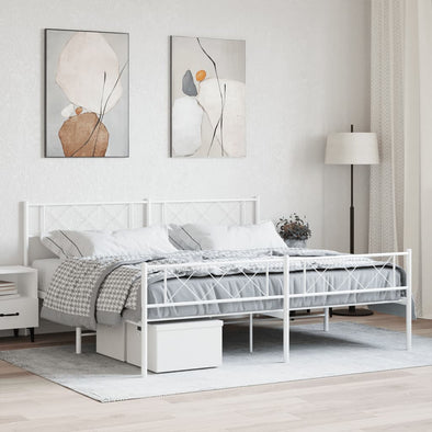 Metal Bed Frame without Mattress with Footboard White 193x203cm