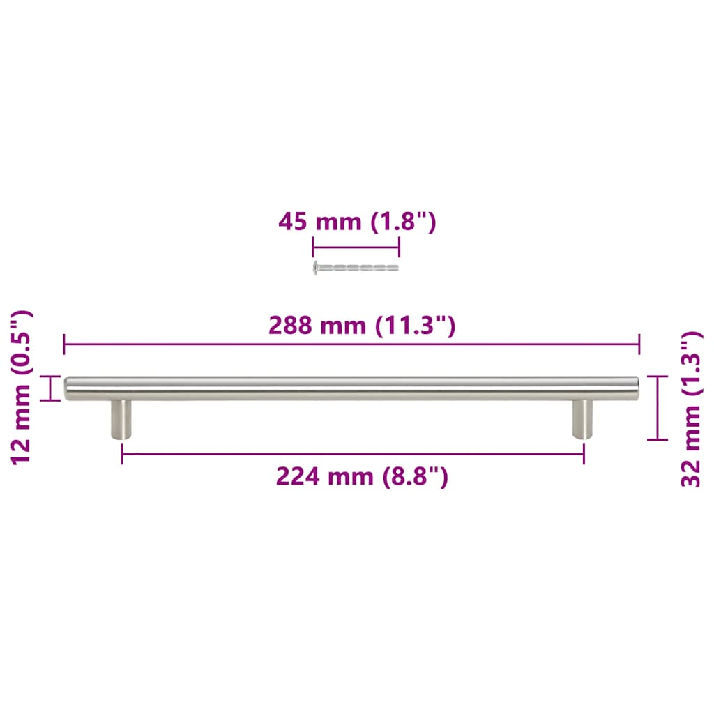 Cabinet Handles 5 pcs Silver 224 mm Stainless Steel