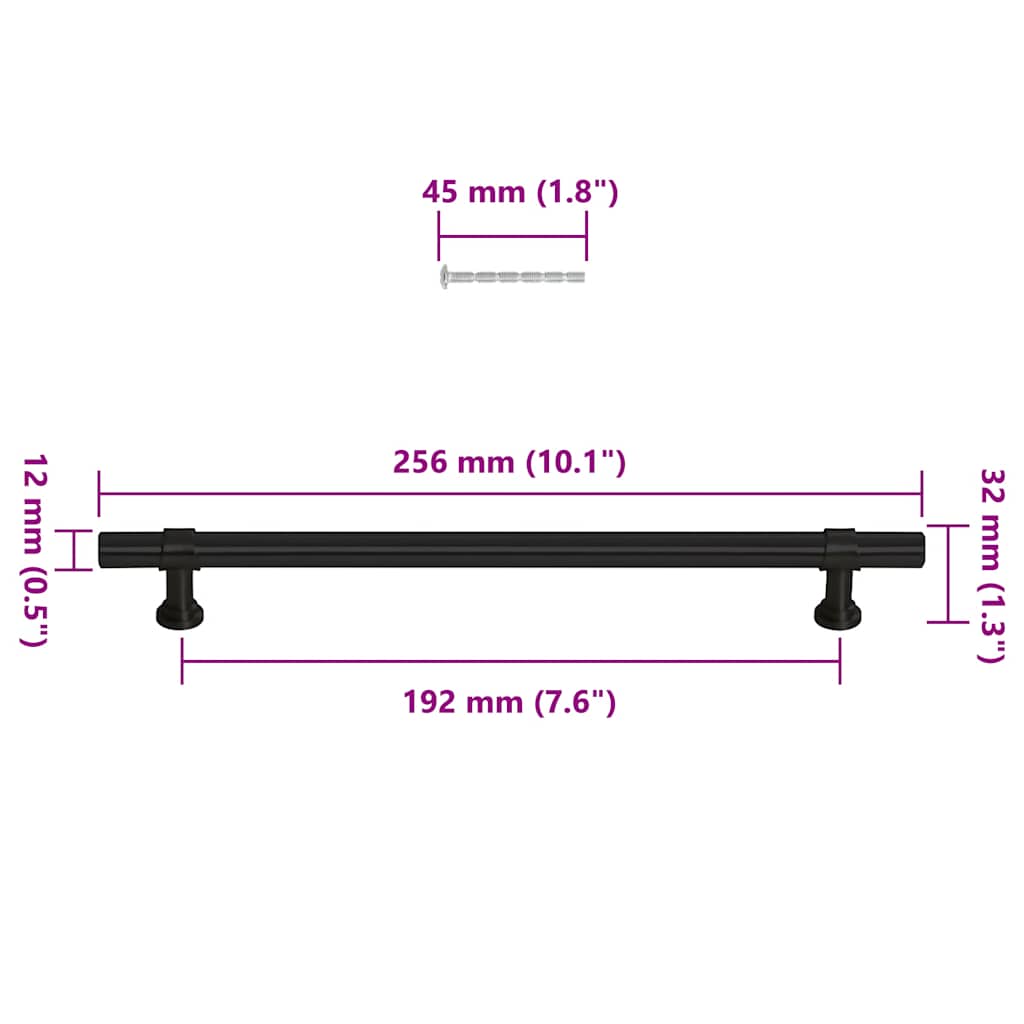 Cabinet Handle | Set of 5 | Black | Stainless Steel | 192 mm | Tough