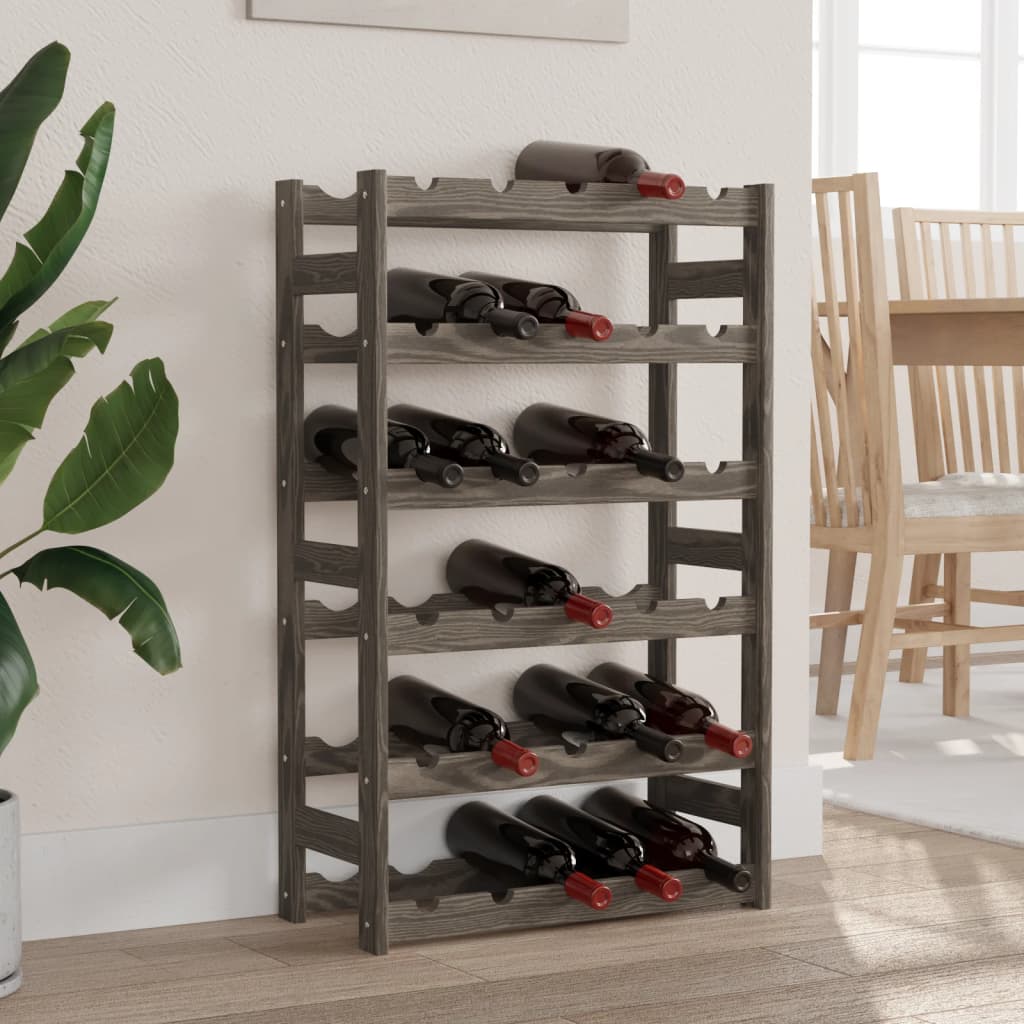 Wine Rack for 30 Bottles Grey Solid Wood Pine