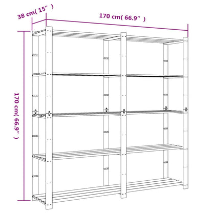 5-Tier Storage Rack Grey 170x38x170 cm Solid Wood Pine