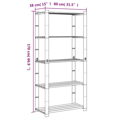 5-Tier Storage Rack Grey 80x38x170 cm Solid Wood Pine