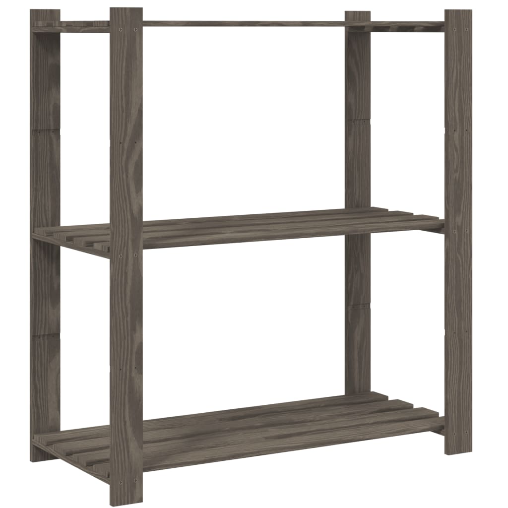 3-Tier Storage Rack Grey 80x38x90 cm Solid Wood Pine