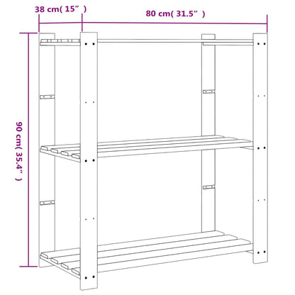 3-Tier Storage Rack Grey 80x38x90 cm Solid Wood Pine